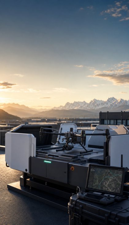 Antenna RTK e drone in scenario operativo professionale